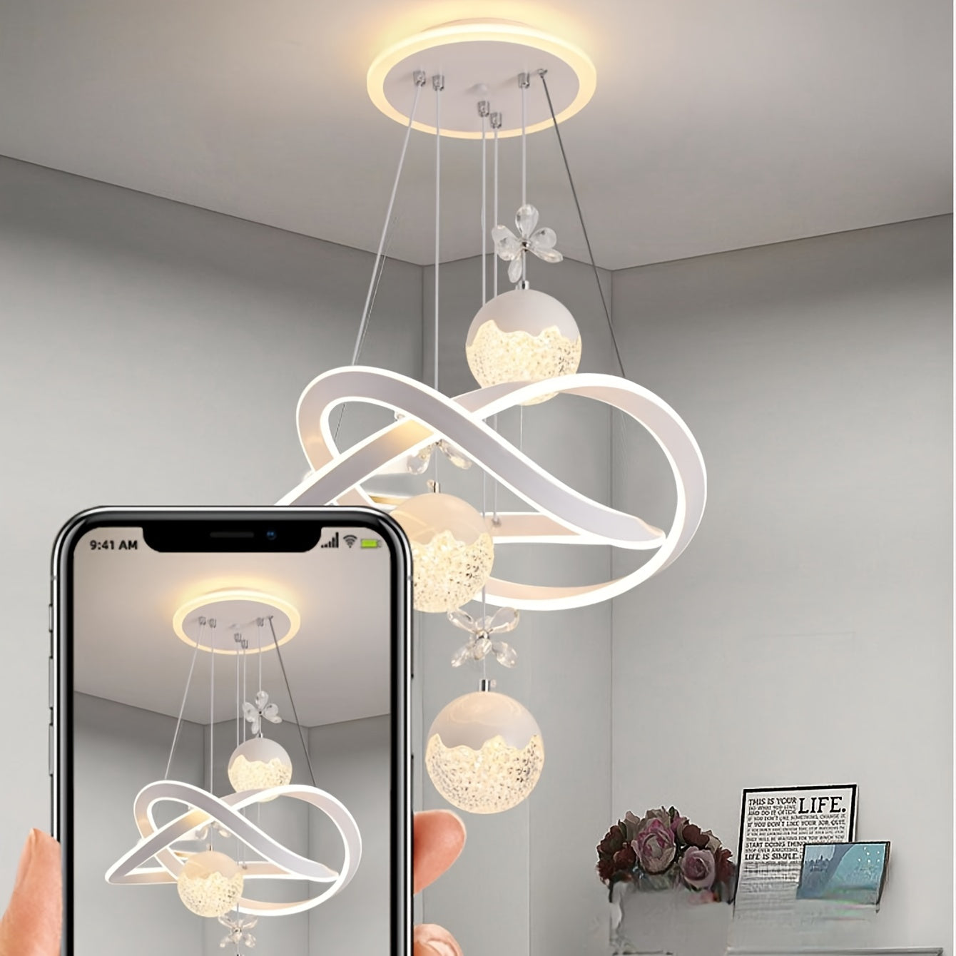 Led acrylic tricolor dimming dining room chandelier modern simple dining room table lamp bar bedroom chandelier