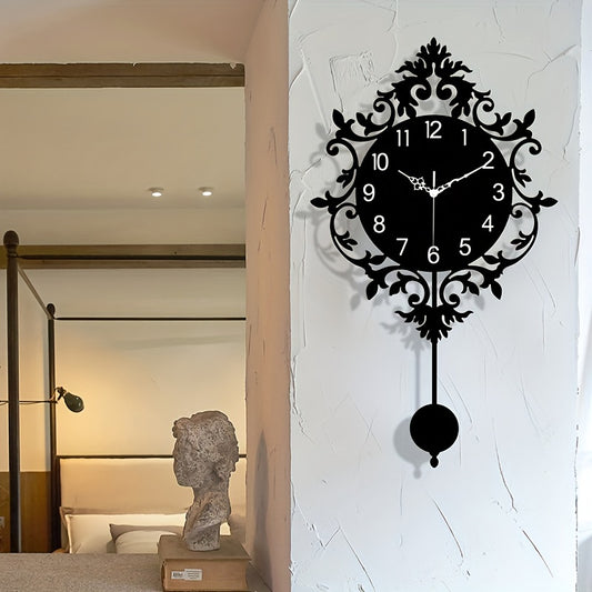 Elegant Silent Wall Clock with Carved Hollow Design - Perfect for Home