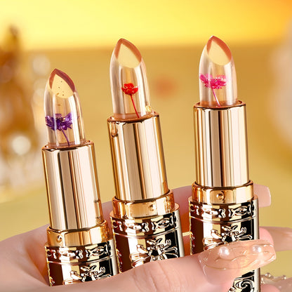 3pcs Flower-Shaped Crystal Gel Lipstick Set - Color Changing with Temperature, Moisturizing & Non-Sticky, 3 Shades, Long-Lasting Hydration