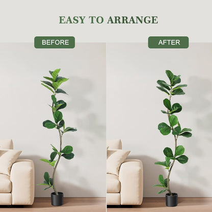 Artificial Fiddle Leaf Fig Tree, Fake Plant with White Planter and Natural Wood Trunk for Home or Office Decor - Artificial Plants Indoor