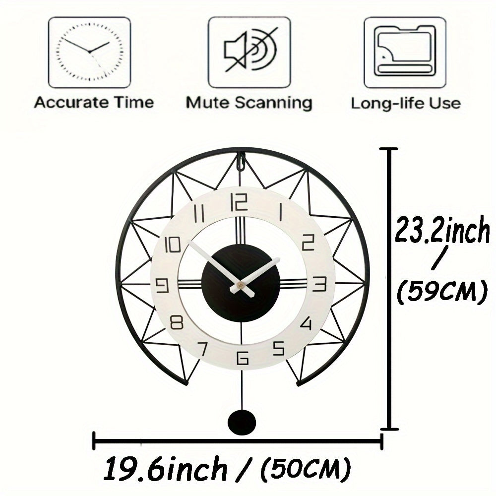 1pc Unique Swing Wood Metal Wall Clock - Silent Quartz Movement
