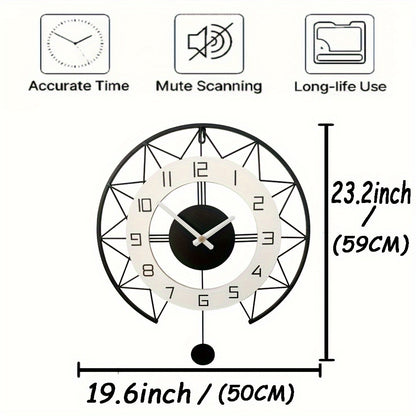 1pc Unique Swing Wood Metal Wall Clock - Silent Quartz Movement