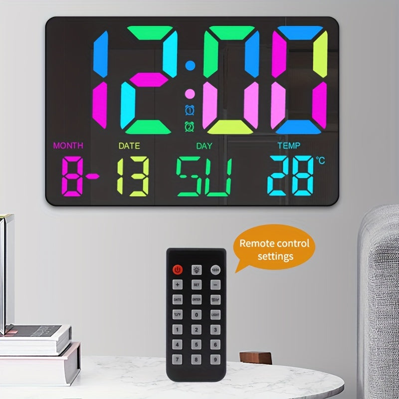 1pc Multifunctional RGB Colorful Digital Remote Control Wall Clock