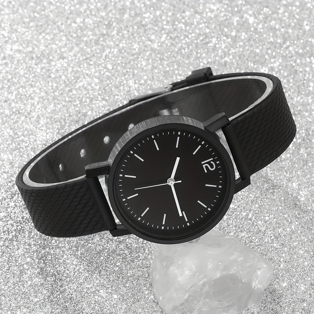 2pcs Unisex Simple Style Quartz Watch Set, Round Dial, Non-Waterproof