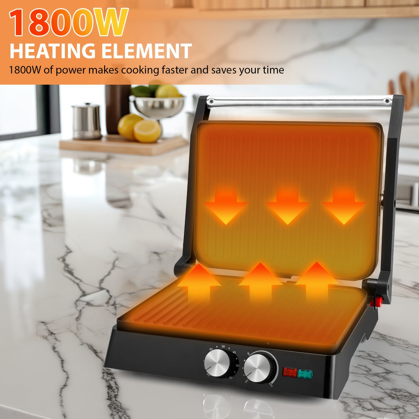 Compact 3-in-1 Electric Indoor Grill & Panini Press - Non-Stick, 180° Flip Sandwich Maker with Grease Tray, Adjustable Temperature, LED Indicators - Ideal for Quick Sandwiches, Omelets & More, Space-Saving Design for Small Kitchens, SUSTEAS