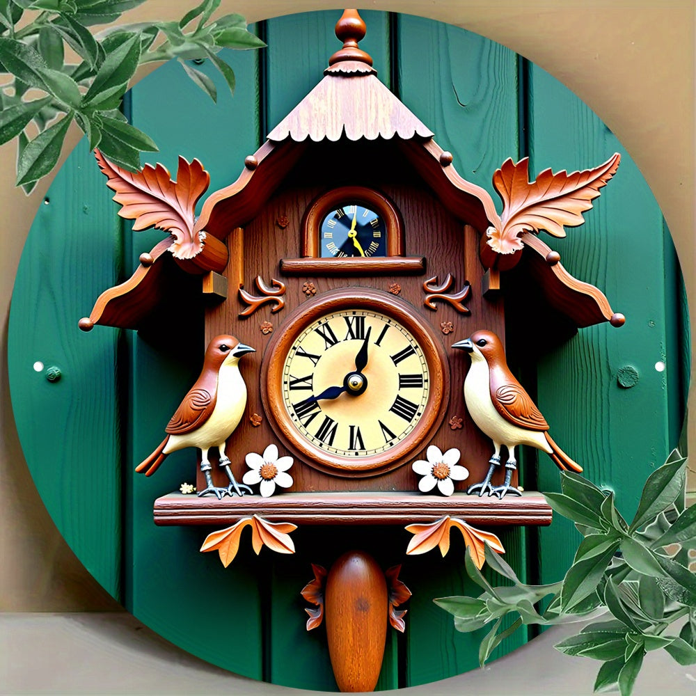 Vintage Floral Birdhouse-Style Metal Wall Clock