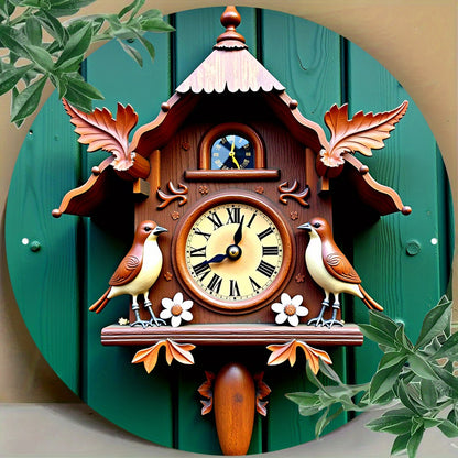 Vintage Floral Birdhouse-Style Metal Wall Clock