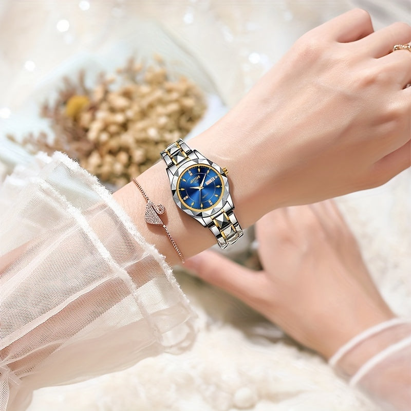 AIYISHI Ladies Business Casual Quartz Watch Waterproof Fashion Date Dial Luxury ARhinestone Analog Steel Strap Watch, Suitable For Halloween, Travel Dating Daily Wear