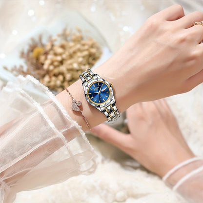 AIYISHI Ladies Business Casual Quartz Watch Waterproof Fashion Date Dial Luxury ARhinestone Analog Steel Strap Watch, Suitable For Halloween, Travel Dating Daily Wear