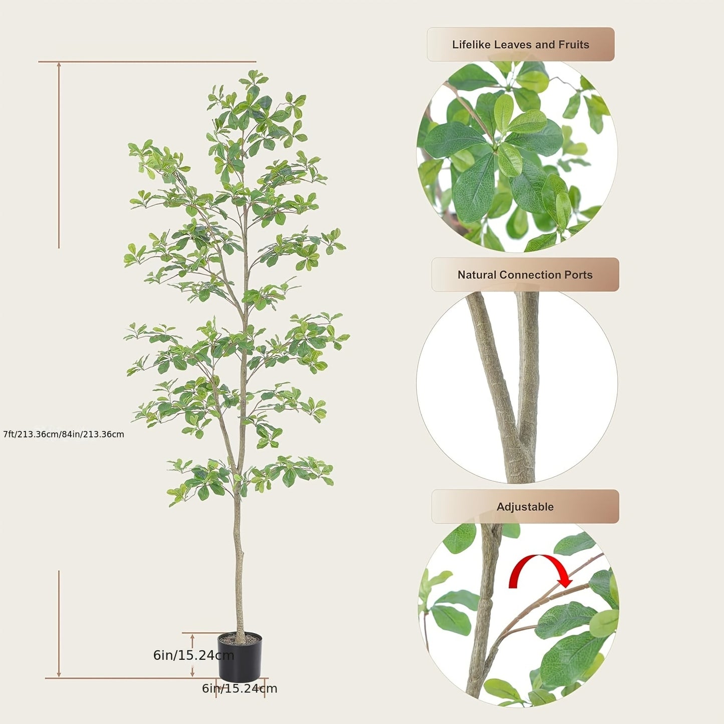 Faux Black Olive Tree 7ft, Tall Faux Trees Indoor With Natural Trunk And Realistic Leaves. 7 Feet (84in) Artificial Tree For Home Office Décor.