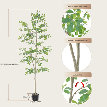 Faux Black Olive Tree 7ft, Tall Faux Trees Indoor With Natural Trunk And Realistic Leaves. 7 Feet (84in) Artificial Tree For Home Office Décor.