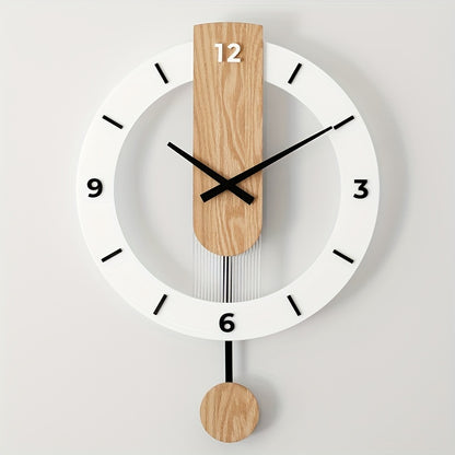 1pc Wooden Acrylic Pendulum Creative Wall Clock - Silent & Non-Drilling
