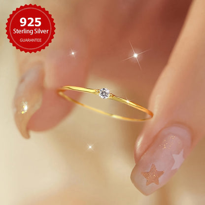 Elegant Simple 925 Sterling Silver Ring with Small 5A Synthetic Cubic Zirconia, Lightweight, Versatile Jewelry for Women, with for Daily Wear, Parties, Ramadan - All Seasons