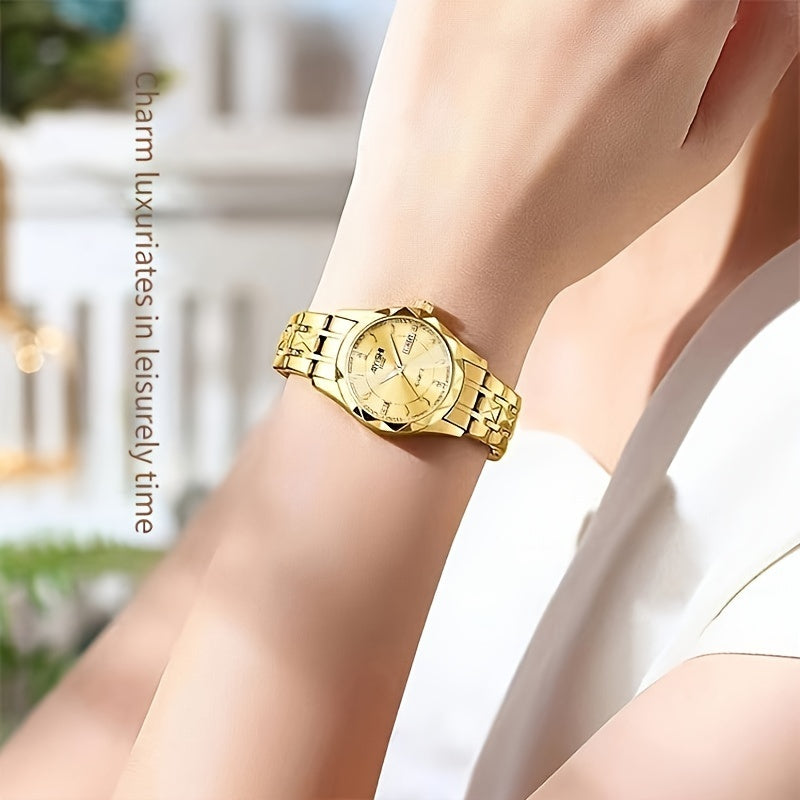 AIYISHI Ladies Business Casual Quartz Watch Waterproof Fashion Date Dial Luxury ARhinestone Analog Steel Strap Watch, Suitable For Halloween, Travel Dating Daily Wear