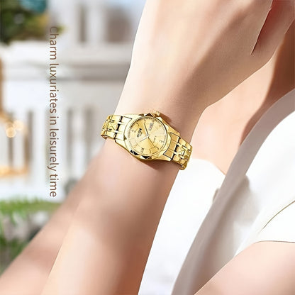 AIYISHI Ladies Business Casual Quartz Watch Waterproof Fashion Date Dial Luxury ARhinestone Analog Steel Strap Watch, Suitable For Halloween, Travel Dating Daily Wear