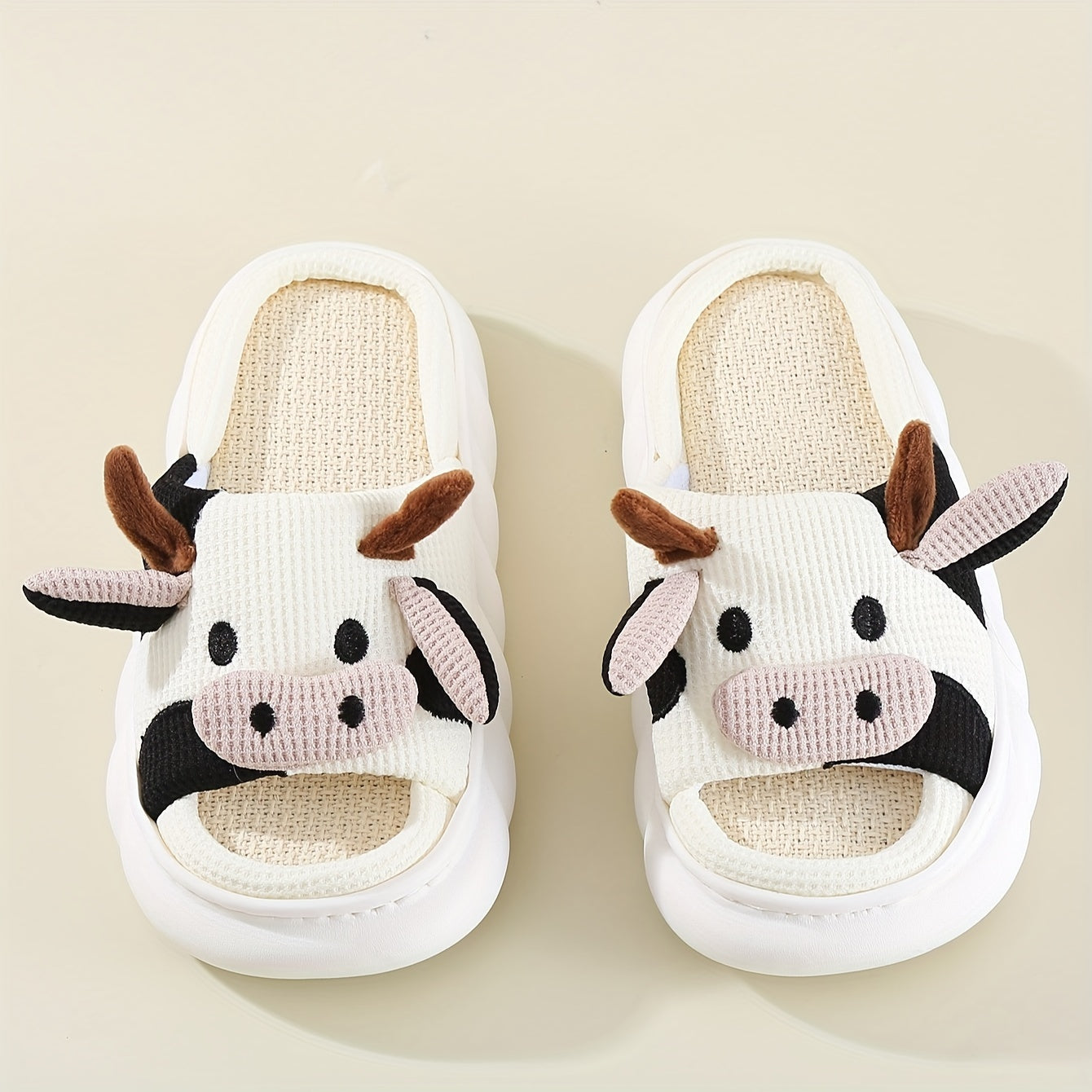 Men's Cow Comfortable Thick Soft Cute Slides, Cow Shape Unisex Summer Indoor Slippers