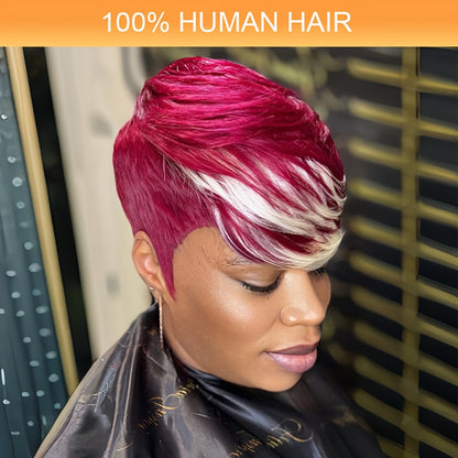 Elegant Pixie Cut Wig for Women - 100% Real Human Hair, Short Layered with Bangs in Vibrant Colors (99J/613, 1B30, 1B, Bug/613) - Glueless, No Shedding, Perfect for Music Festivals & Special Occasions, Brazilian, Full Machine Made, Dress Up Wig