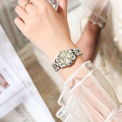 AIYISHI Ladies Business Casual Quartz Watch Waterproof Fashion Date Dial Luxury ARhinestone Analog Steel Strap Watch, Suitable For Halloween, Travel Dating Daily Wear