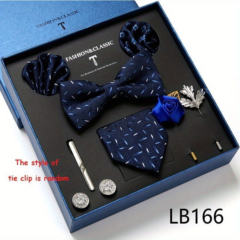 New Men's Gift Box Tie, Fashion Business Striped Tie and Square Handkerchief Combination