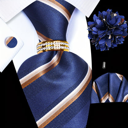 5PCS Men's Luxury Tie Set with Pocket Square, Cufflinks, Drilled Tie Ring, and Lapel Pin