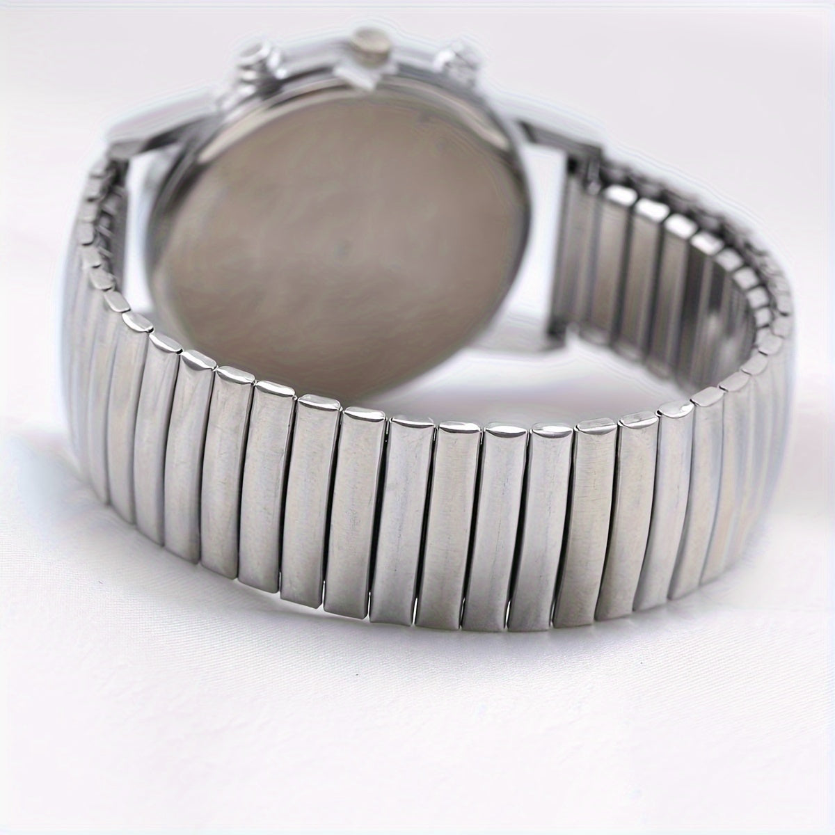 Elegant Women's Quartz Watch - Luminous Hands, Large White Dial with Date Display, Adjustable Stainless Steel Stretch Band, Zinc Alloy Case - Perfect for Parties