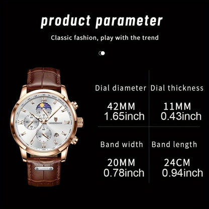 LIGE Men's Watch With Pu Leather Strap. Outdoor Sports Watches. Chronograph Luminous Calendar Quartzwatches. Suitable As A Christmas Gift.