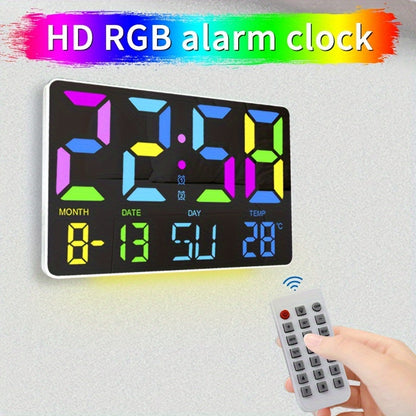 1pc Multifunctional RGB Colorful Digital Remote Control Wall Clock