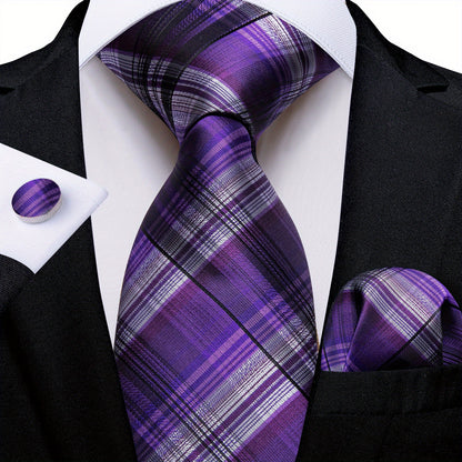 DiBanGu Classic Plaid Tie Set For Mens