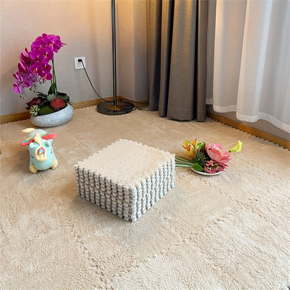 12pcs Set of Thick Bedroom Living Room Full Coverage Interlocking Carpet Tiles, Warm Room Bedside Rug, Washable Soft Non-Slip Mats, 11.8x11.8 Inch - Polyester & EVA Material, Machine-Made, Hand-Wash Only