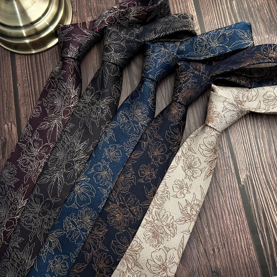 1pc Men's Beige Wine Red Tie Suitable for Suits, Weddings...