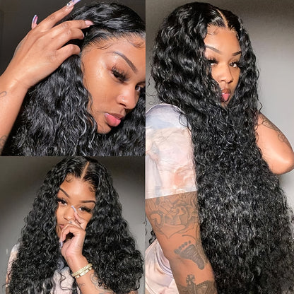 150% Density 13x4 Lace Front Human Hair Wig Water Wave Wig 13x4 Lace Front Wig Brazilian Remy Human Hair Wigs With Baby Hair Natural Black For Women