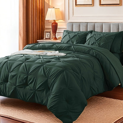 Cosybay 7PC Comforter Set-Luxury Soft Fluffy Pinch Pleated Bedding with 1 Comforter, 1 Fitted Sheet, 1 Flat Sheet, And 4 Pillowcases-All Season for nursing homes and wards, Hypoallergenic, Breathable, And Easy Care Bedding Set for Bedroom-Comforter Set Qu