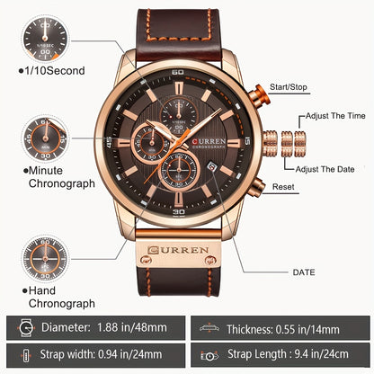 Men Watches Men's Chronograph Waterproof Sport Wrist Date Quartz Wristwatch