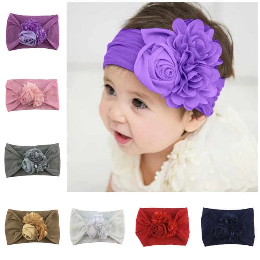 Kids Headwear Soft Stretch Flower Headband Knot Wide Nylon Headwraps Baby Girls Hair Bands Photo Props for Newborn Accessories - buythingsusa