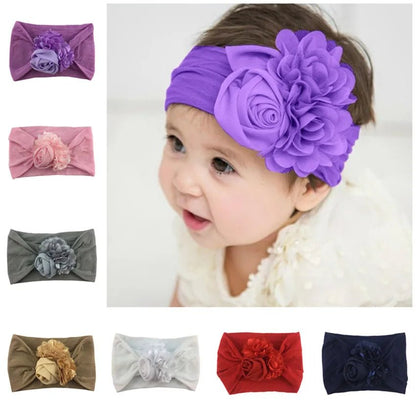 Kids Headwear Soft Stretch Flower Headband Knot Wide Nylon Headwraps Baby Girls Hair Bands Photo Props for Newborn Accessories - buythingsusa
