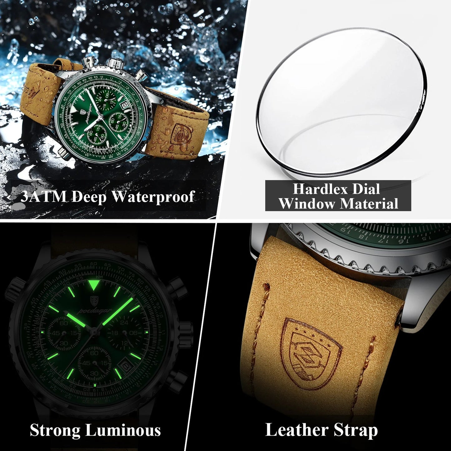 Luxury Man Watch Quartz Waterproof Luminous Date Chronograph Leather Men Wristwatch Military Sports Men's Watches Reloj - buythingsusa
