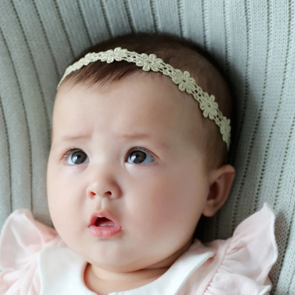 New Cute Lace Headband Newborn Mesh Elastic Turban Sweet Gold Hair Band Outdoor Party - buythingsusa