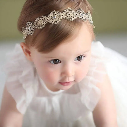 New Cute Lace Headband Newborn Mesh Elastic Turban Sweet Gold Hair Band Outdoor Party - buythingsusa