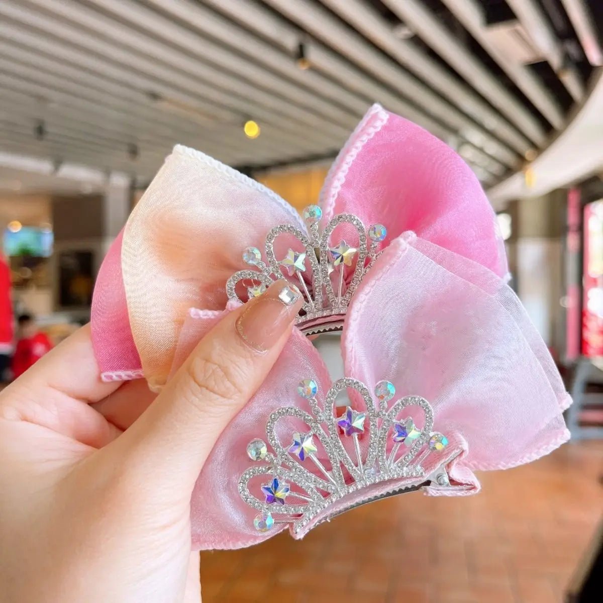 Pastel Rainbow Hair Bows Gradient Color Princess Crown Hair Clips Standing Bowknot Hairpin Kids Barrette Korean Hair Accessories - buythingsusa