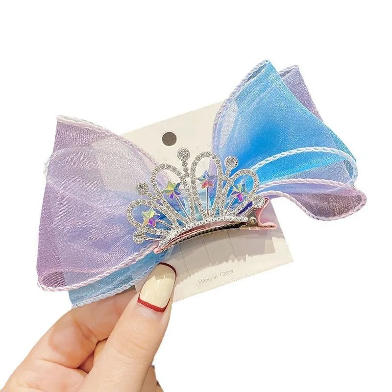 Pastel Rainbow Hair Bows Gradient Color Princess Crown Hair Clips Standing Bowknot Hairpin Kids Barrette Korean Hair Accessories - buythingsusa