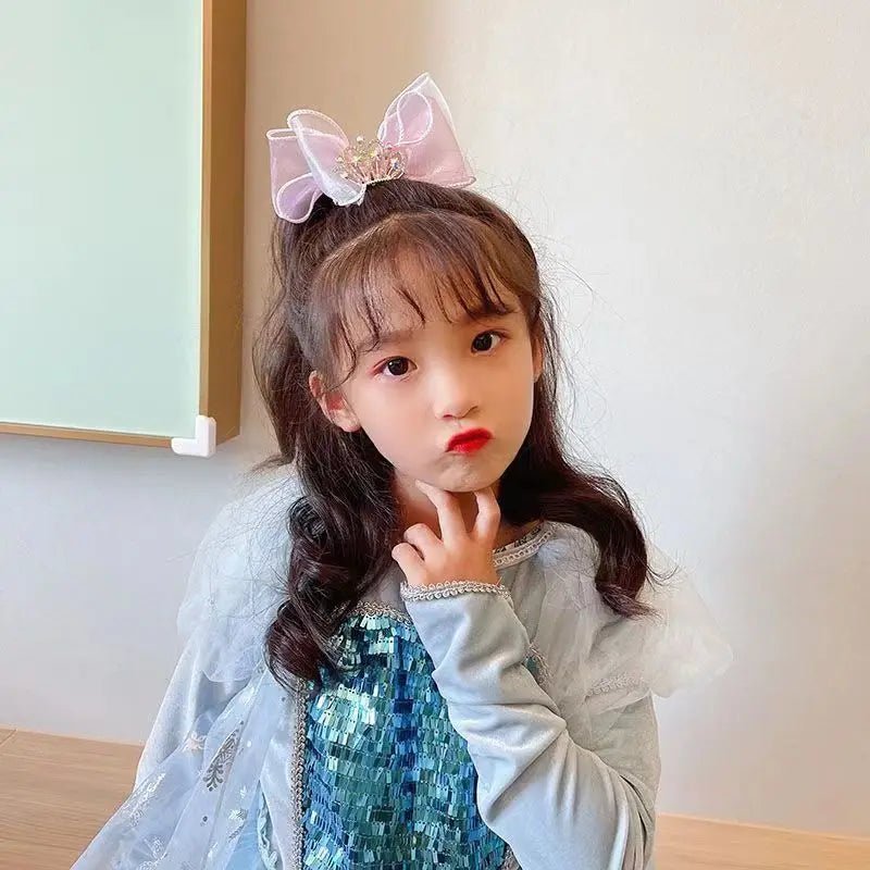 Pastel Rainbow Hair Bows Gradient Color Princess Crown Hair Clips Standing Bowknot Hairpin Kids Barrette Korean Hair Accessories - buythingsusa