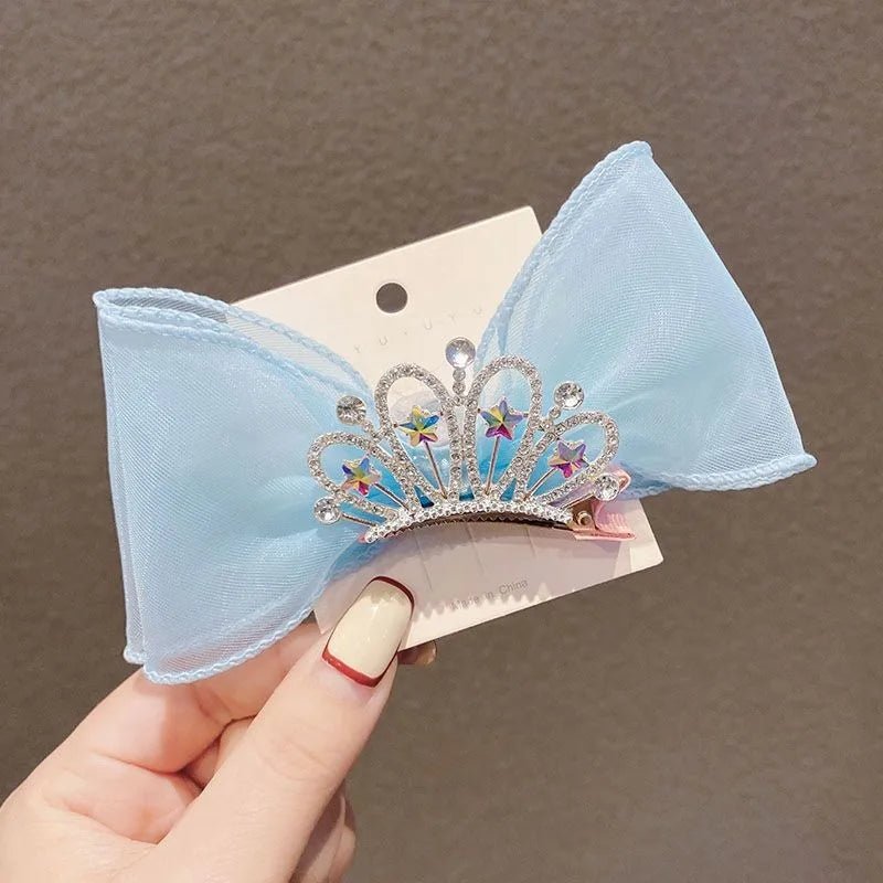 Pastel Rainbow Hair Bows Gradient Color Princess Crown Hair Clips Standing Bowknot Hairpin Kids Barrette Korean Hair Accessories - buythingsusa