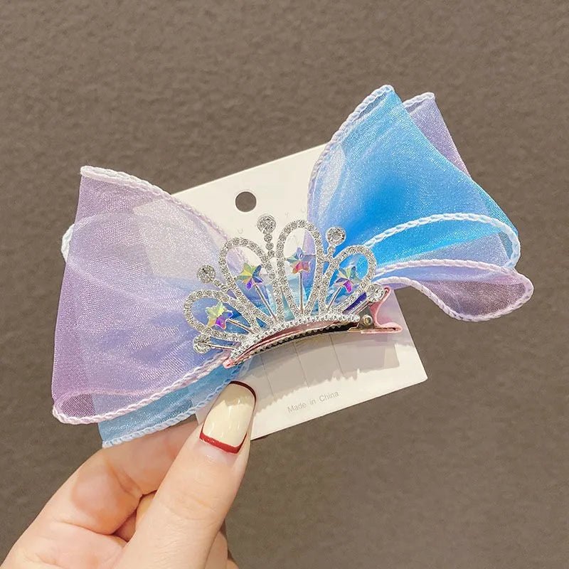 Pastel Rainbow Hair Bows Gradient Color Princess Crown Hair Clips Standing Bowknot Hairpin Kids Barrette Korean Hair Accessories - buythingsusa
