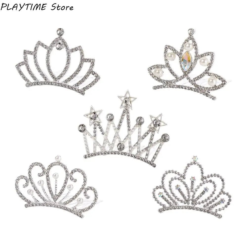 Pearl Crystal Crown Hair Comb Butterfly Flower Children Tiara Headband Wedding Jewelry Rhinestone Hairpins Kids Headwear - buythingsusa