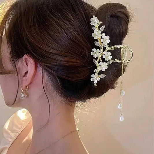 Pearl Flower Tassel Hair Claw for Women Cute Sweet Hair Clip Girls Fashion Elegance Headdress Korean Exquisite Hair Accessoires - buythingsusa