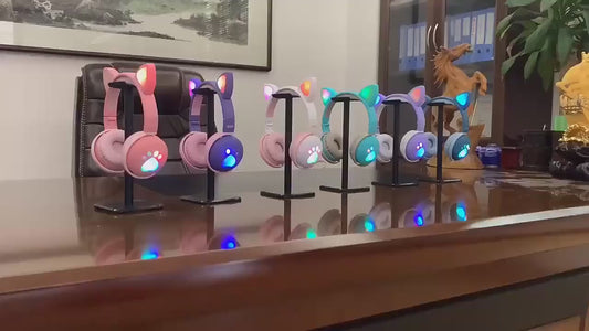 Glowing Cute LED Cat Ear Bluetooth Headphones  with Mic