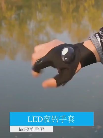 LED Half Finger Glove for Men Women Outdoor Waterproof Night Fishing Bait Cycling Running Flashlight Durable Fingerless Gloves