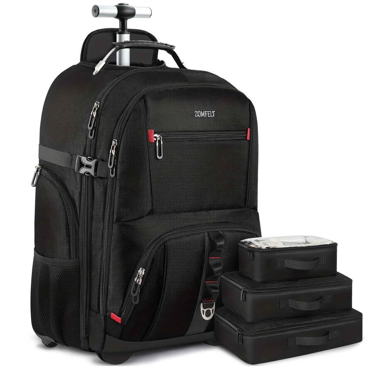 Rolling Backpack, Travel Backpack with Wheels, Carry on Backpack with 3 Packing Cubes, 17.3 Inch Wheeled Laptop Backpack for Men Women Adults to Travel Work Business - buythingsusa