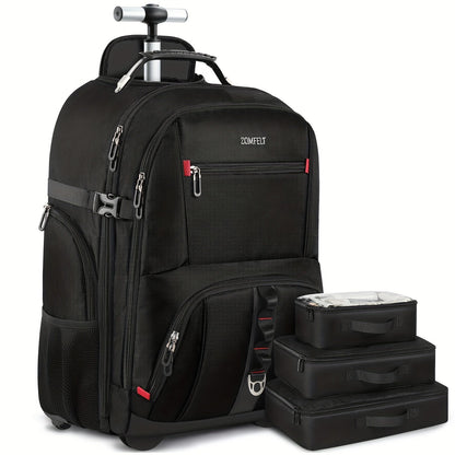 Rolling Backpack, Travel Backpack with Wheels, Carry on Backpack with 3 Packing Cubes, 17.3 Inch Wheeled Laptop Backpack for Men Women Adults to Travel Work Business - buythingsusa