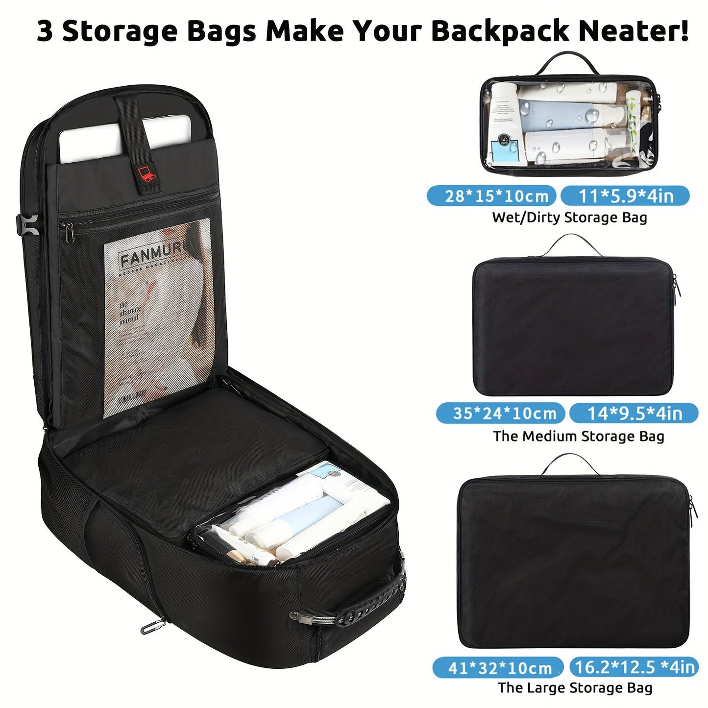 Rolling Backpack, Travel Backpack with Wheels, Carry on Backpack with 3 Packing Cubes, 17.3 Inch Wheeled Laptop Backpack for Men Women Adults to Travel Work Business - buythingsusa